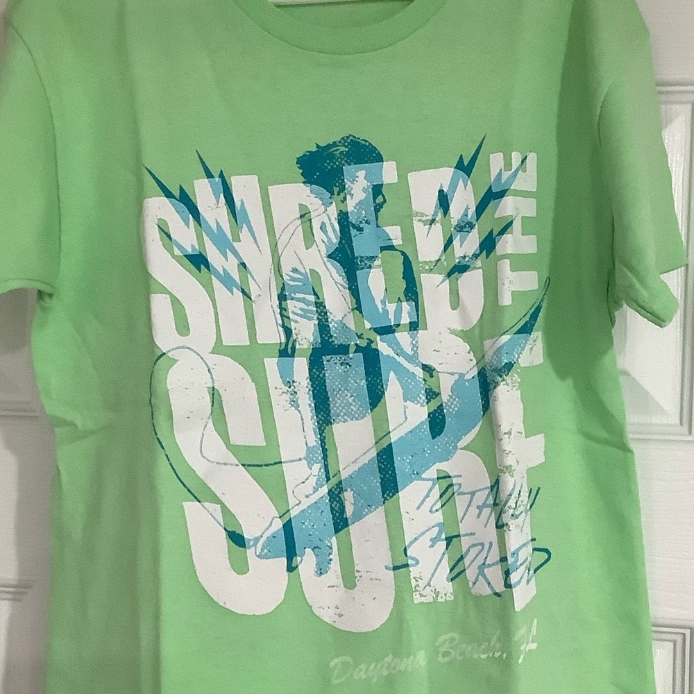 Boys Summer Shred The Surf Totally Stoked Green Short Sleeve T-shirt Size M